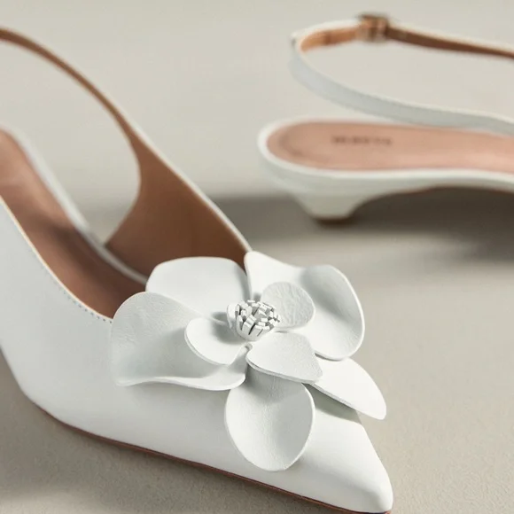Anthropologie White Floral Slingback Heels - Picture 7 of 7